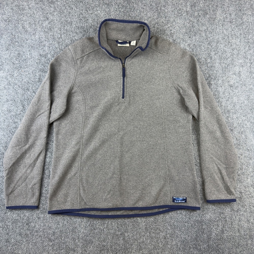 LL Bean Sweater Fleece Pullover Womens Medium Gray Quarter Zip 502183 Regular